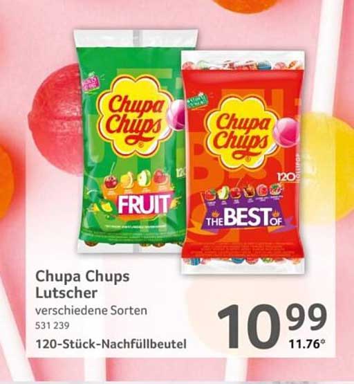 Chupa Chups Lutscher verschiedene Sorten 120-Stück-Nachfüllbeutel