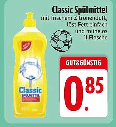 Classic Spülmittel mit frischem Zitronenduft, löst Fett einfach und mühelos 1l Flasche