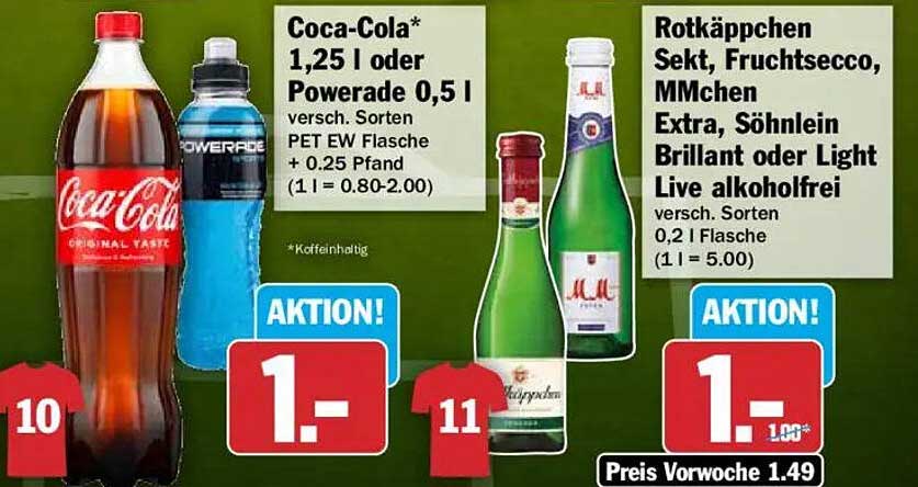 Coca-Cola* 1.25 l oder Powerade 0,5 l