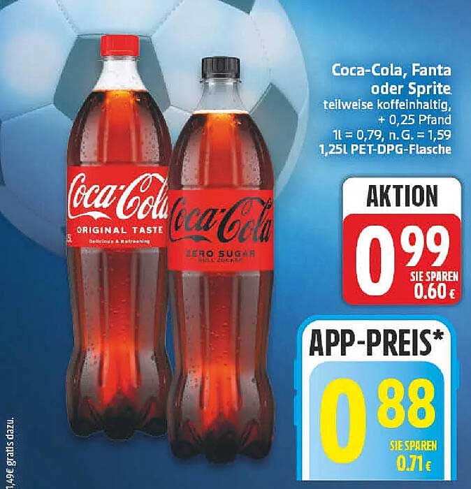 Coca-Cola, Fanta oder Sprite, teilweise koffeinhaltig, + 0,25 Pfand, 1,25l PET-DPG-Flasche