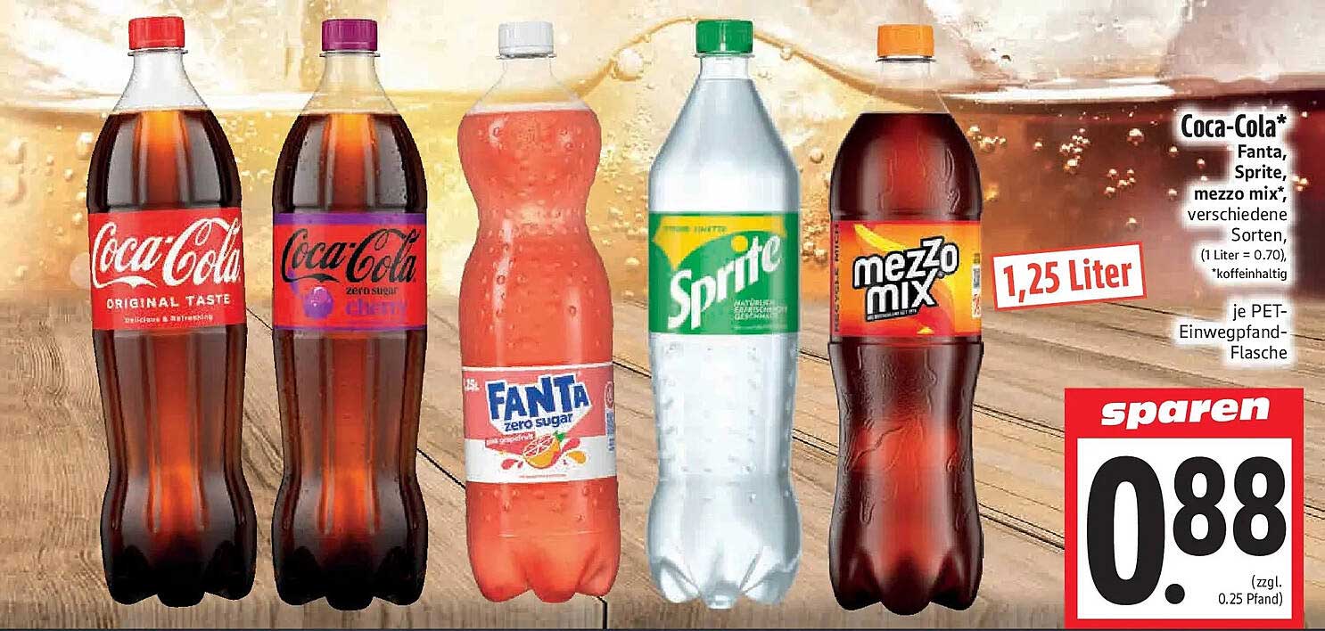 Coca-Cola* Fanta, Sprite, mezzo mix* verschiedene Sorten, 1,25 Liter