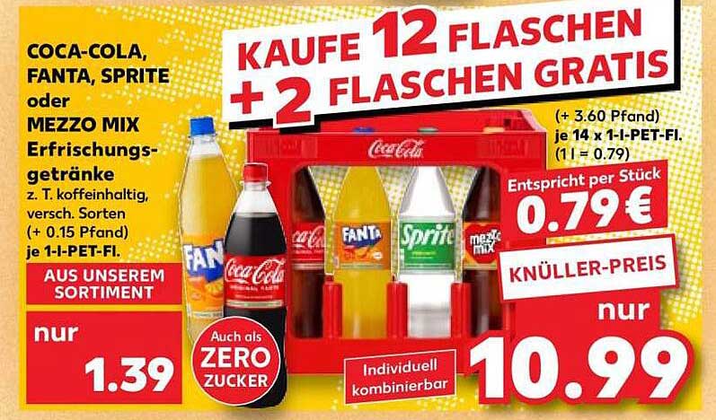 COCA-COLA, FANTA, SPRITE oder MEZZO MIX Erfrischungsgetränke