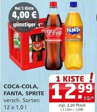 COCA-COLA, FANTA, SPRITE versch. Sorten 12 x 1,0 l