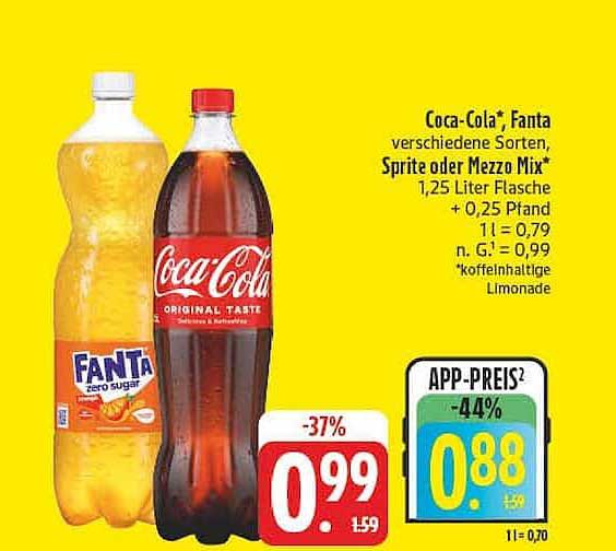 Coca-Cola®, Fanta verschiedene Sorten, Sprite oder Mezzo Mix* 1,25 Liter Flasche + 0,25 Pfand