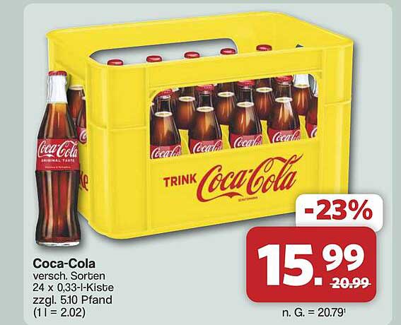 Coca-Cola versch. Sorten 24 x 0,33-l-Kiste zzgl. 5,10 Pfand (1 l = 2,02)