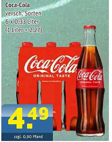 Coca-Cola versch. Sorten 6 x 0,33 Liter (1 Liter = 2,27)