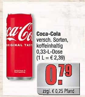 Coca-Cola versch. Sorten, koffeinhaltig, 0,33-L-Dose (1 L = € 2,39)