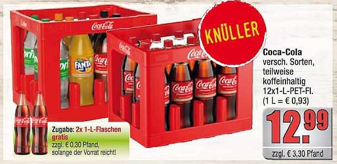 Coca-Cola versch. Sorten, teilweise koffeinhaltig 12x1-L-PET-Fl. (1 L = € 0,93)