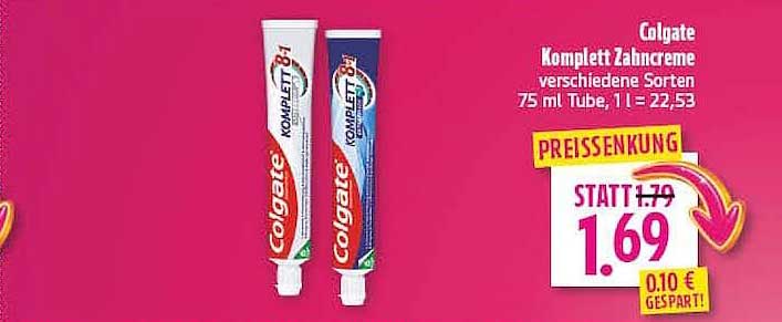 Colgate Komplett Zahnpflege verschiedene Sorten 75 ml Tube, 1 l = 22,53