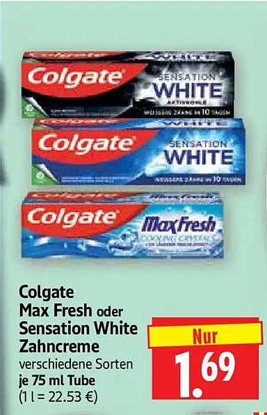 Colgate Max Fresh oder Sensation White Zahncreme