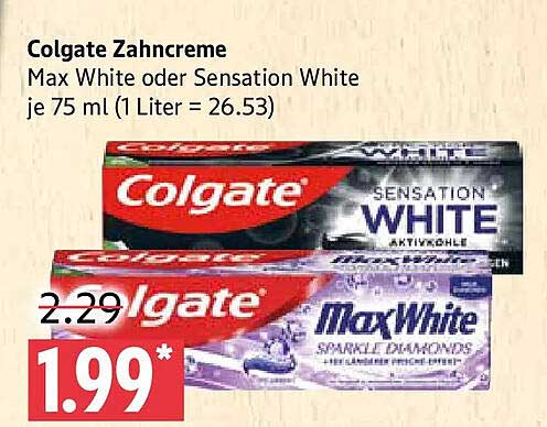 Colgate Zahncreme Max White oder Sensation White je 75 ml (1 Liter = 26.53)