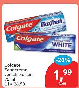 Colgate Zahnpasta versch. Sorten 75 ml 1 l = 26,53