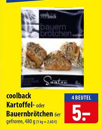 coolback Kartoffel- oder Bauernbrötchen 6er gefroren, 480 g (1 kg = 2.60 €)