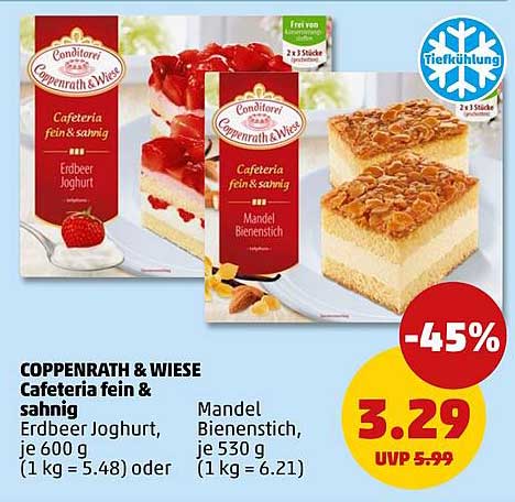 COPPENRATH & WIESE Cafeteria fein & sahnig Erdbeer Joghurt, je 600 g (1 kg = 5.48) oder Mandel Bienenstich, je 530 g (1 kg = 6.21)