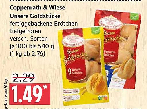 Coppenrath & Wiese Unsere Goldstücke fertiggebackene Brötchen tiefgefroren versch. Sorten je 300 bis 540 g (1 kg ab 2.76)
