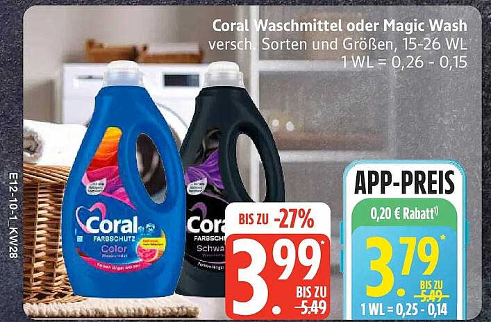Coral Waschmittel oder Magic Wash versch. Sorten und Größen, 15-26 WL