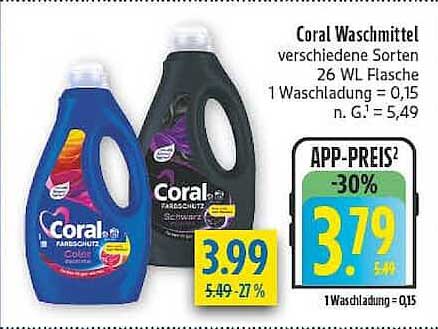 Coral Waschmittel verschiedene Sorten 26 WL Flasche