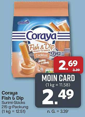 Coraya Fish & Dip Surimi-Sticks 215-g-Packung (1 kg = 12.51)