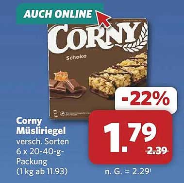 Corny Müsliriegel versch. Sorten 6 x 20-40-g-Packung (1 kg ab 11.93)