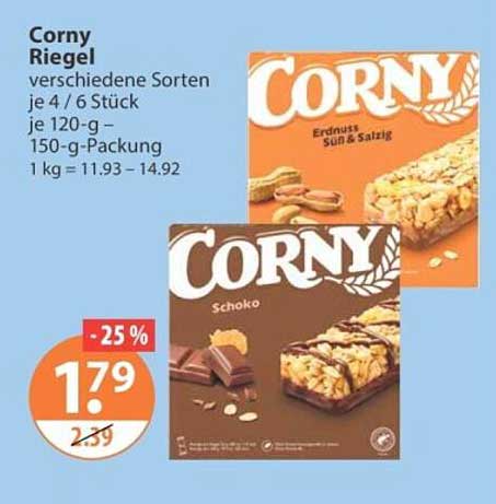 Corny Riegel verschiedene Sorten je 4 / 6 Stück je 120-g-150-g-Packung