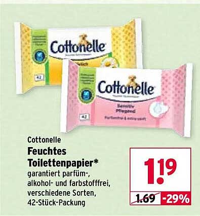 Cottonelle Feuchtes Toilettenpapier* garantiert parfum-, alkohol- und farbstofffrei, verschiedene Sorten, 42-Stück-Packung
