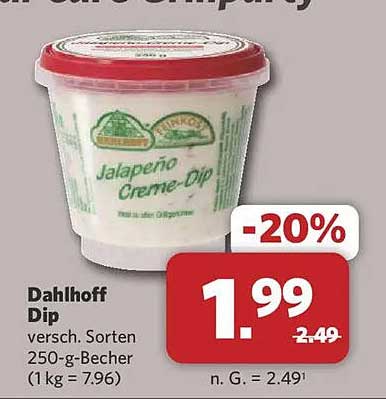 Dahlhoff Dip versch. Sorten 250-g-Becher (1 kg = 7,96)
