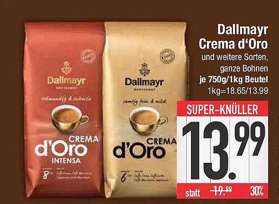 Dallmayr Crema d'Oro und weitere Sorten, ganze Bohnen
