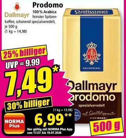 Dallmayr Prodomo 100% Arabica feinster Spitzenkaffee, schonend spezialveredelt, je 500 g