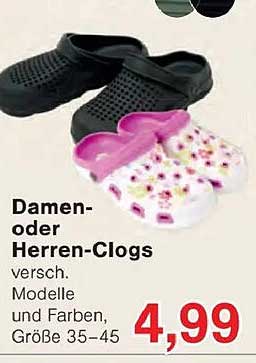 Damen- oder Herren-Clogs versch. Modelle und Farben, Größe 35–45