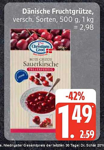 Dänische Fruchtgrütze, versch. Sorten, 500 g, 1 kg = 2,98