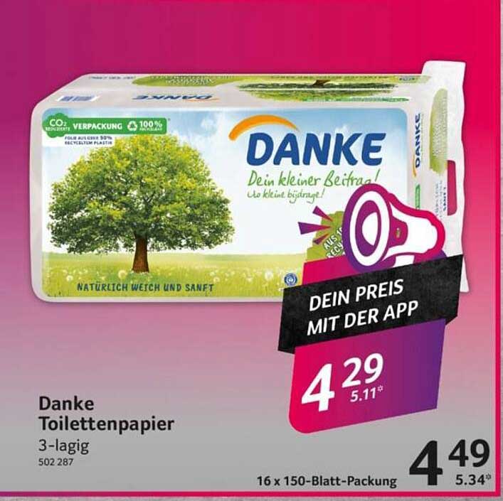 Danke Toilettenpapier 3-lagig 16 x 150-Blatt-Packung