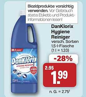 DanKlorix Hygiene Reiniger versch. Sorten 1,5-l-Flasche (1 l = 1.33)