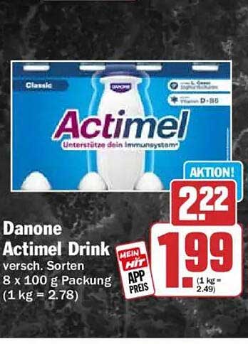 Danone Actimel Drink versch. Sorten 8 x 100 g Packung (1 kg = 2.78)