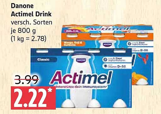 Danone Actimel Drink versch. Sorten je 800 g (1 kg = 2.78)