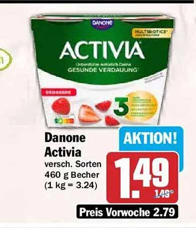 Danone Activia versch. Sorten 460 g Becher (1 kg = 3.24)