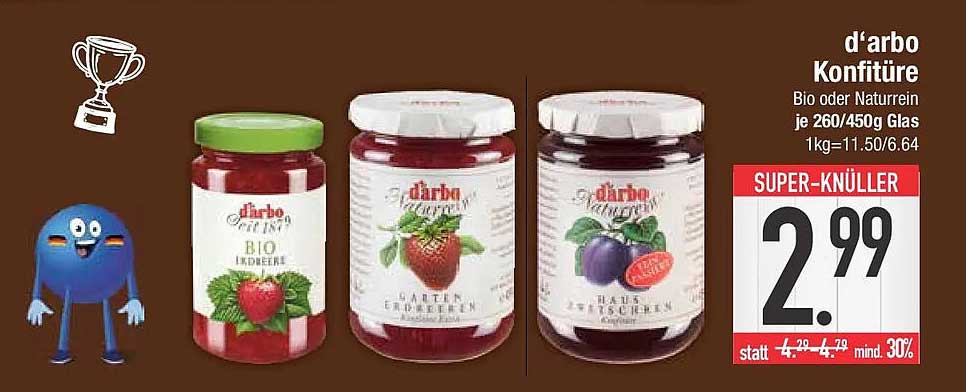 d'arbo Konfitüre Bio oder Naturrein je 260/450g Glas