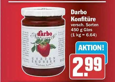 Darbo Konfitüre versch. Sorten 450 g Glas (1 kg = 6.64)