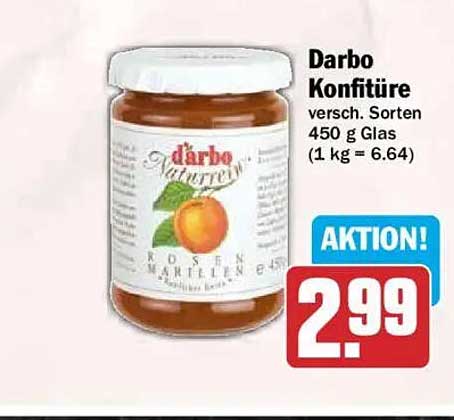 Darbo Konfitüre versch. Sorten 450 g Glas (1 kg = 6.64)