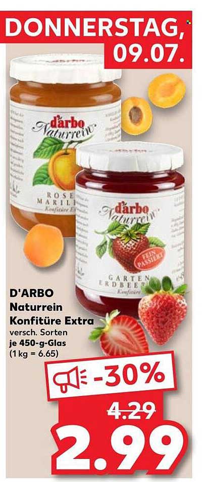 D'ARBO Naturrein Konfitüre Extra versch. Sorten je 450-g-Glas (1 kg = 6.65)