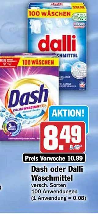 Dash oder Dalli Waschmittel versch. Sorten 100 Anwendungen (1 Anwendung = 0.08)