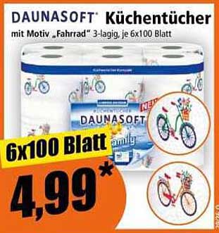 DAUNASOFT Küchentücher mit Motiv „Fahrrad“ 3-lagig, je 6x100 Blatt