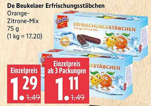 De Beukelaer Erfrischungsstäbchen Orange-Zitrone-Mix 75 g (1 kg = 17.20)