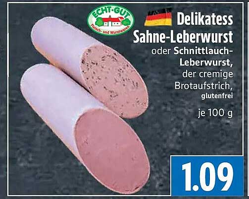 Delikatess Sahne-Leberwurst oder Schnittlauch-Leberwurst, der cremige Brotaufstrich, glutenfrei