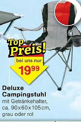 Deluxe Campingstuhl mit Getränkehalter, ca. 90x60x105cm, grau oder rot