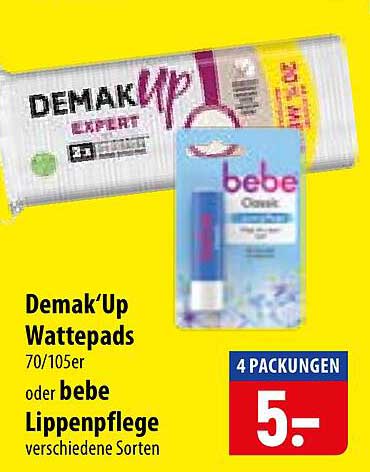 Demak’Up Wattepads 70/105er oder bebe Lippenpflege verschiedene Sorten