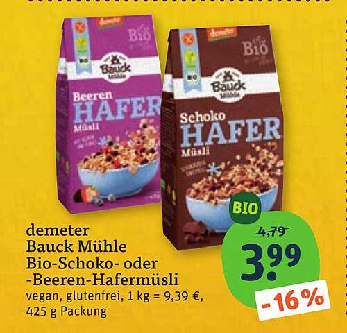 demeter Bauck Mühle Bio-Schoko- oder -Beeren-Hafermüsli
