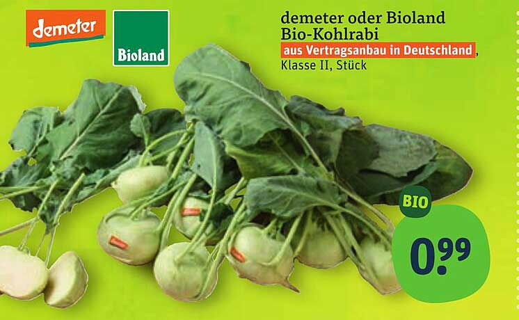 demeter oder Bioland Bio-Kohlrabi aus Vertragsanbau in Deutschland, Klasse II, Stück