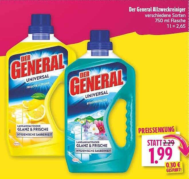 Der General Allzweckreiniger verschiedene Sorten 750 ml Flasche 1 l = 2,65