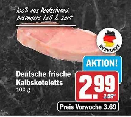 Deutsche frische Kalbskoteletts 100 g