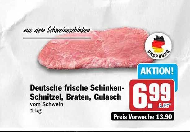 Deutsche frische Schinken-Schnitzel, Braten, Gulasch vom Schwein 1 kg